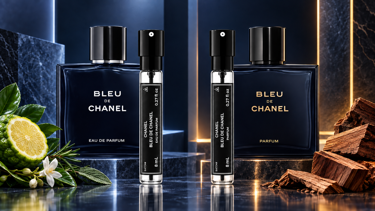 MNF Bleu de Chanel Eau de Parfum and Parfum 8mL travel sprays with original bottles