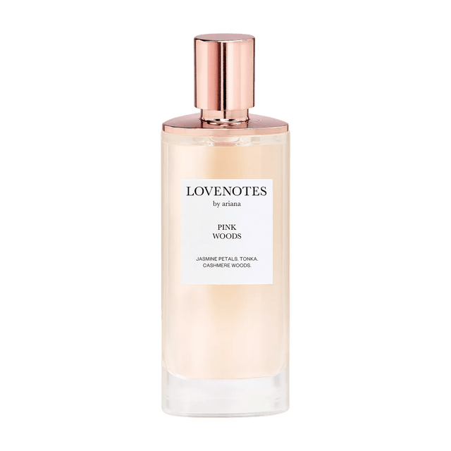 Ariana Grande LOVENOTES Pink Woods Eau de Parfum full-size reference bottle; the listing is for an 8mL decanted travel spray.