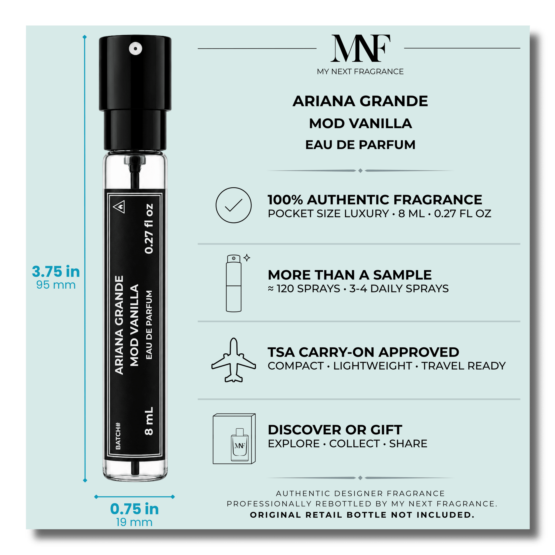 Ariana Grande | Mod Vanilla | Eau de Parfum | 8mL Travel Spray - Authentic Designer Fragrance | My Next Fragrance