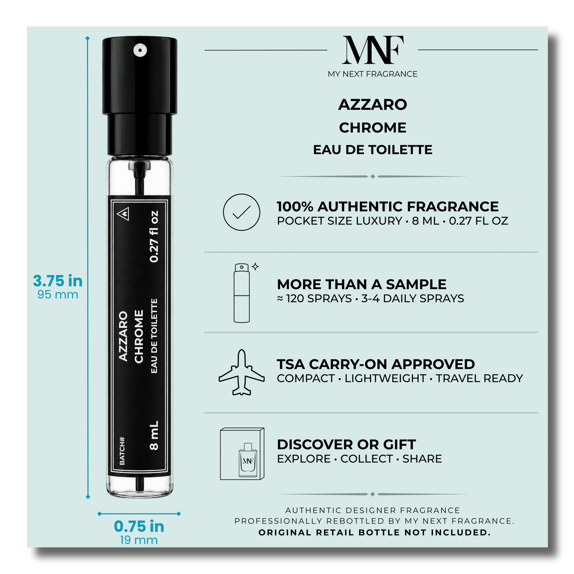 Azzaro | Chrome | Eau de Toilette | 8mL Travel Spray - Authentic Designer Fragrance | My Next Fragrance