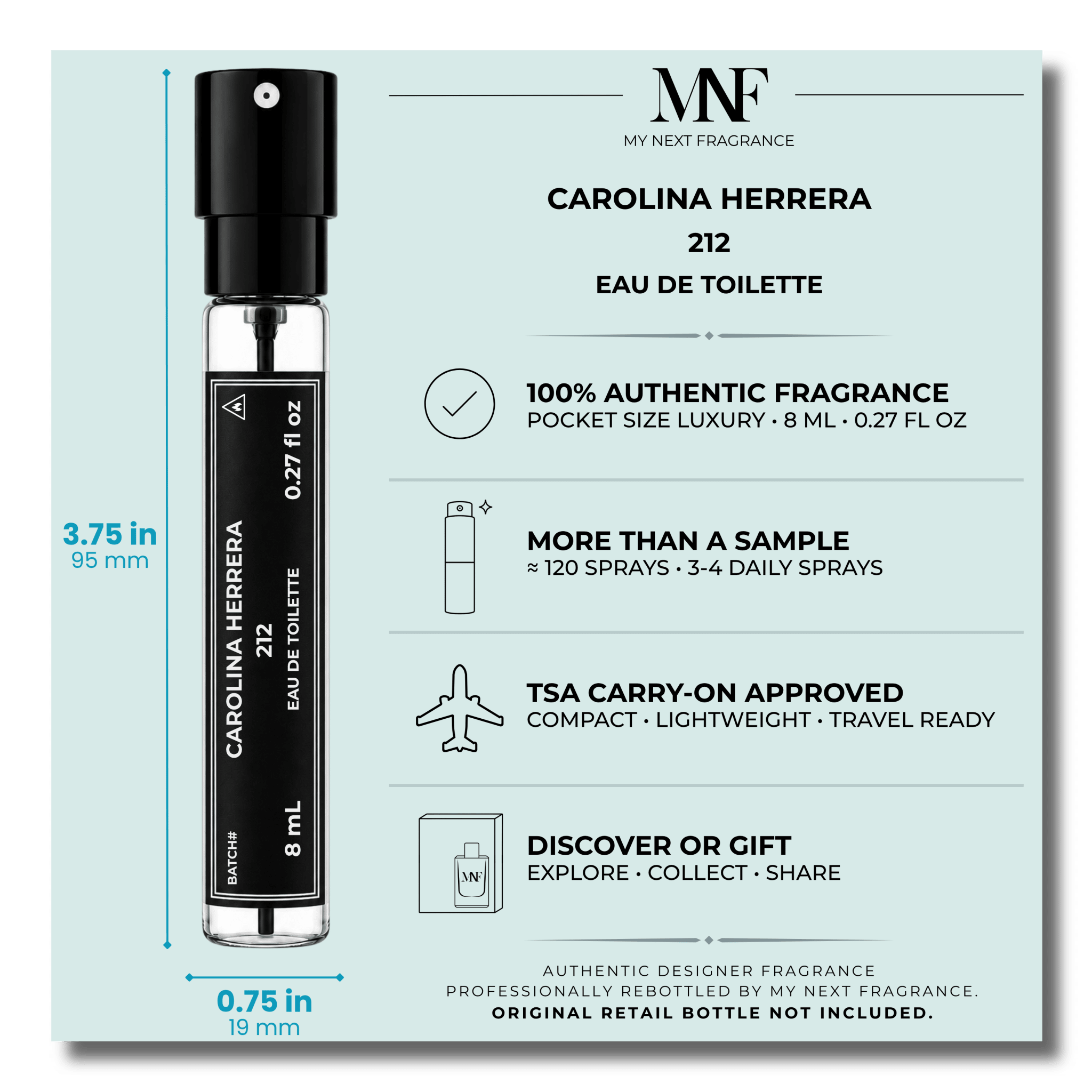 Carolina Herrera | 212 | Eau de Toilette | 8mL Travel Spray - Authentic Designer Fragrance | My Next Fragrance