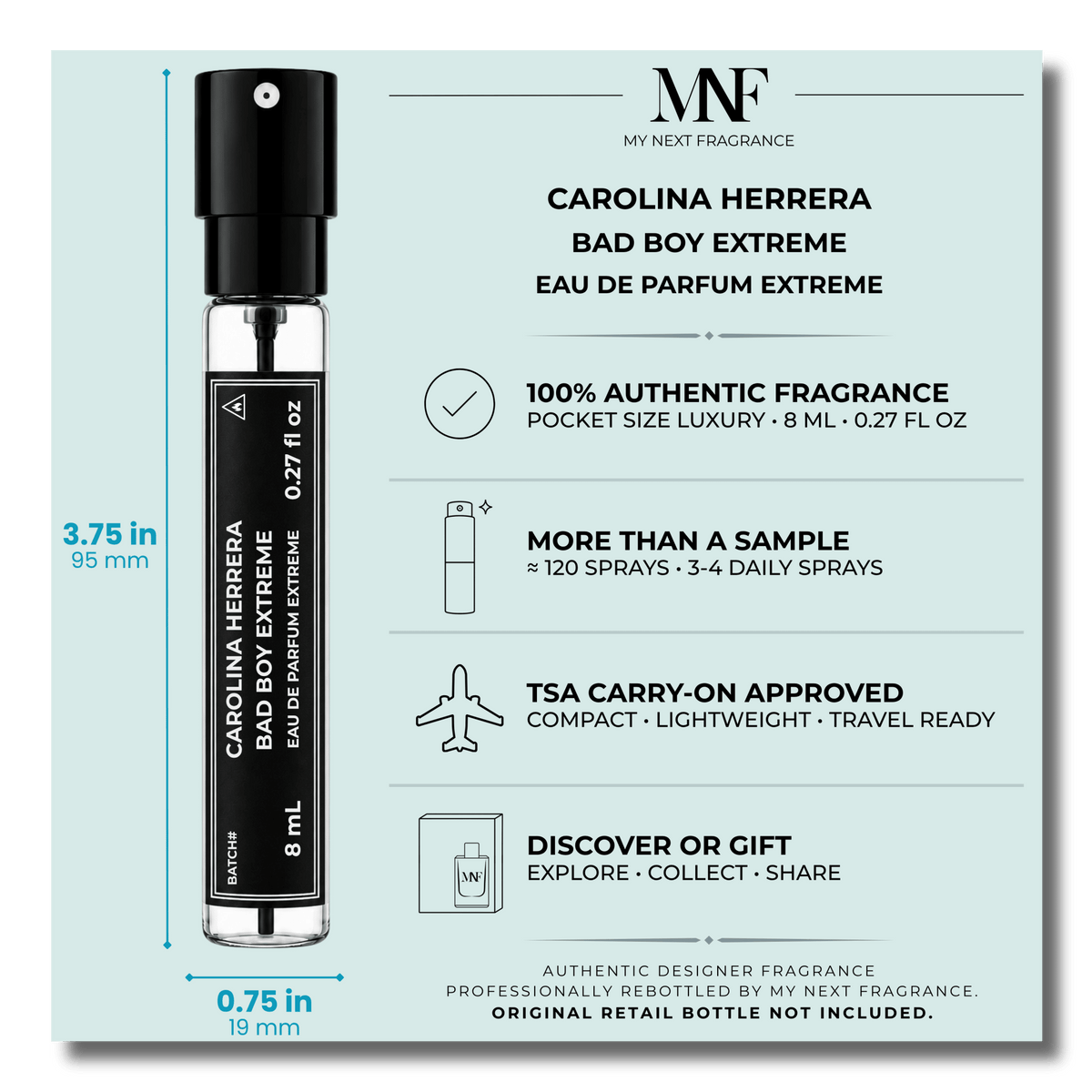 Carolina Herrera | Bad Boy Extreme | Eau de Parfum Extreme | 8mL Travel Spray - Authentic Designer Fragrance | My Next Fragrance