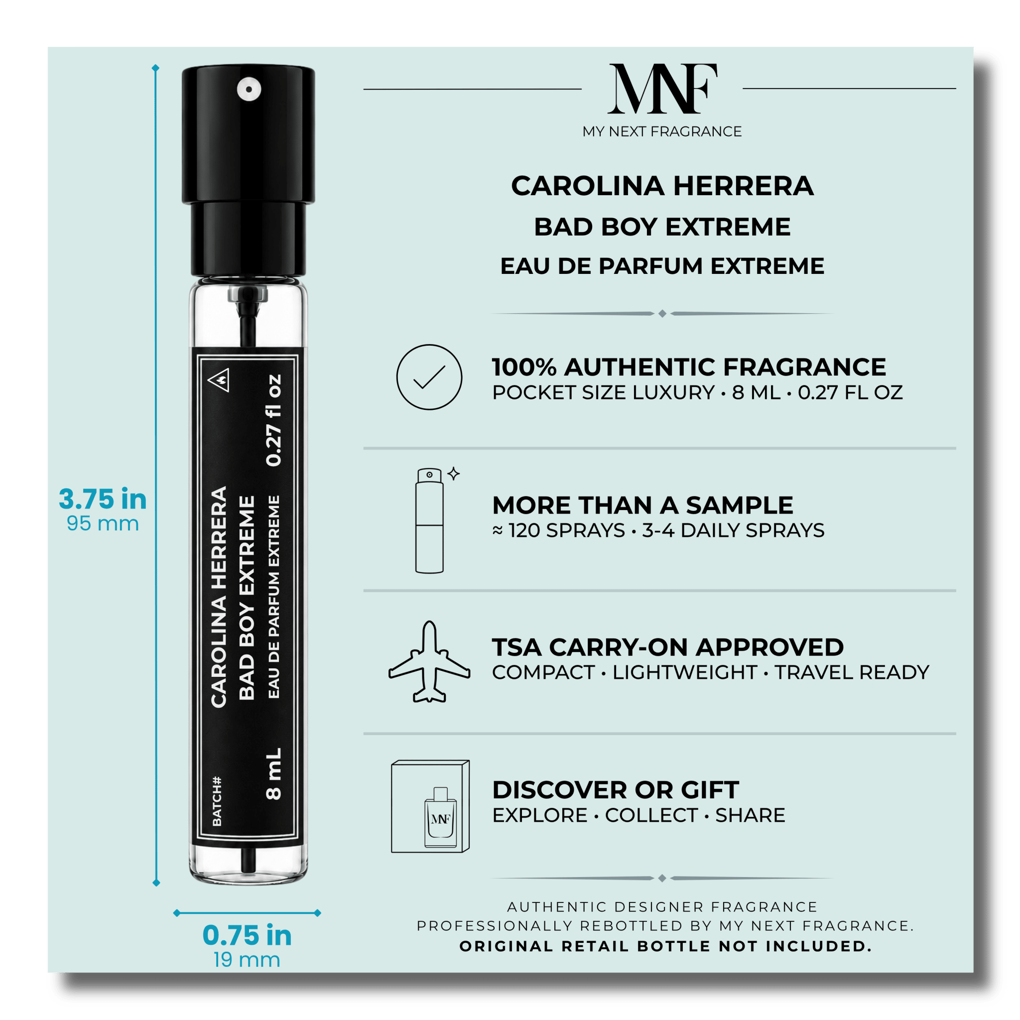 Carolina Herrera | Bad Boy Extreme | Eau de Parfum Extreme | 8mL Travel Spray - Authentic Designer Fragrance | My Next Fragrance