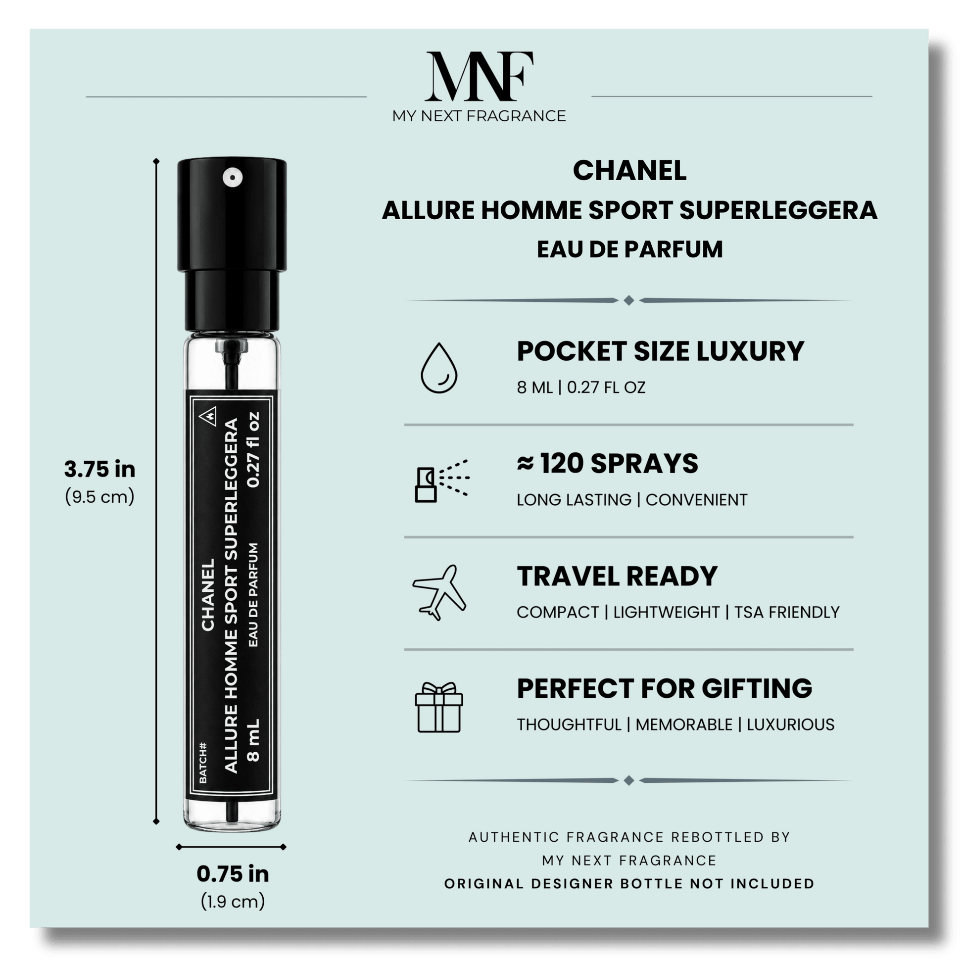 CHANEL | ALLURE HOMME SPORT SUPERLEGGERA | Eau de Parfum | 8mL Travel Spray - Authentic Designer Fragrance | My Next Fragrance