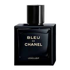 Retail BLEU DE CHANEL L'EXCLUSIF bottle shown as a retail-price reference.