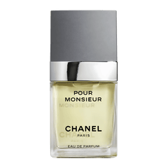 Retail POUR MONSIEUR bottle shown as a retail-price reference.