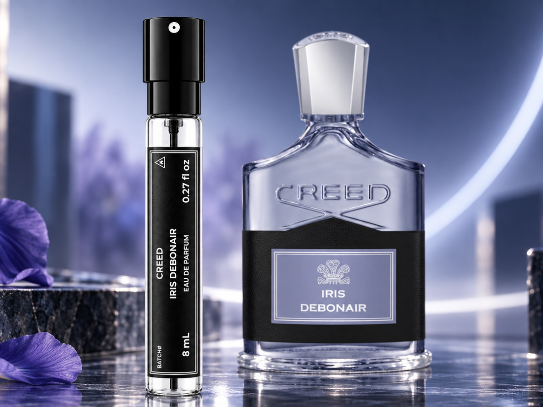 CREED Iris Debonair Eau de Parfum full bottle with authentic MNF 8mL travel spray