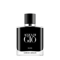 Retail Acqua di Giò Elixir bottle shown as a retail-price reference.