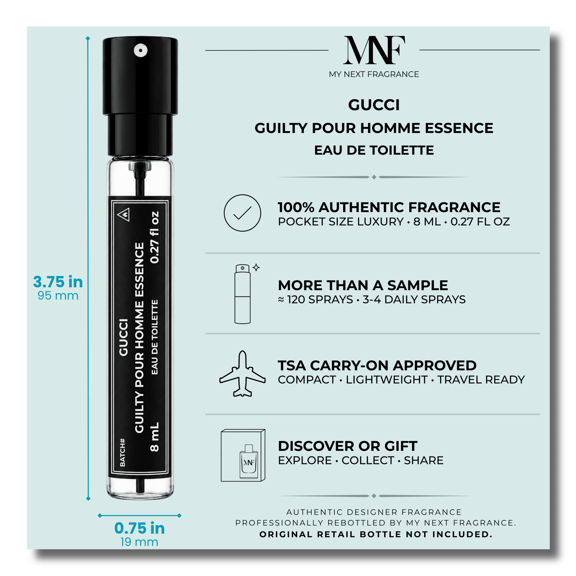 Gucci | Guilty Pour Homme Essence | Eau de Toilette | 8mL Travel Spray - Authentic Designer Fragrance | My Next Fragrance