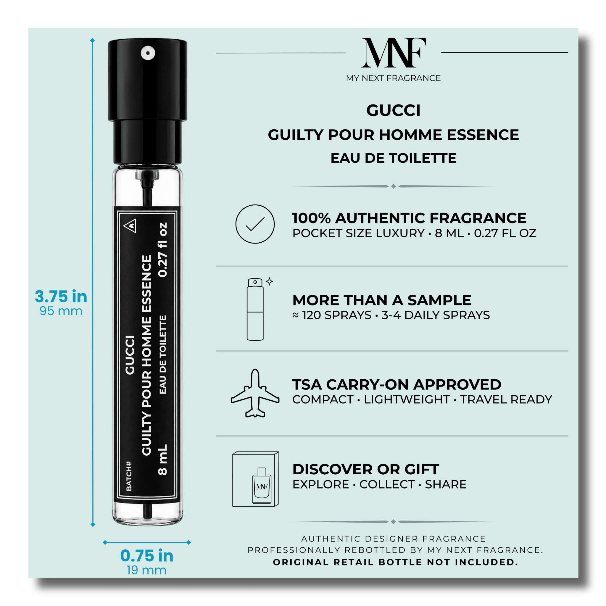 Gucci | Guilty Pour Homme Essence | Eau de Toilette | 8mL Travel Spray - Authentic Designer Fragrance | My Next Fragrance