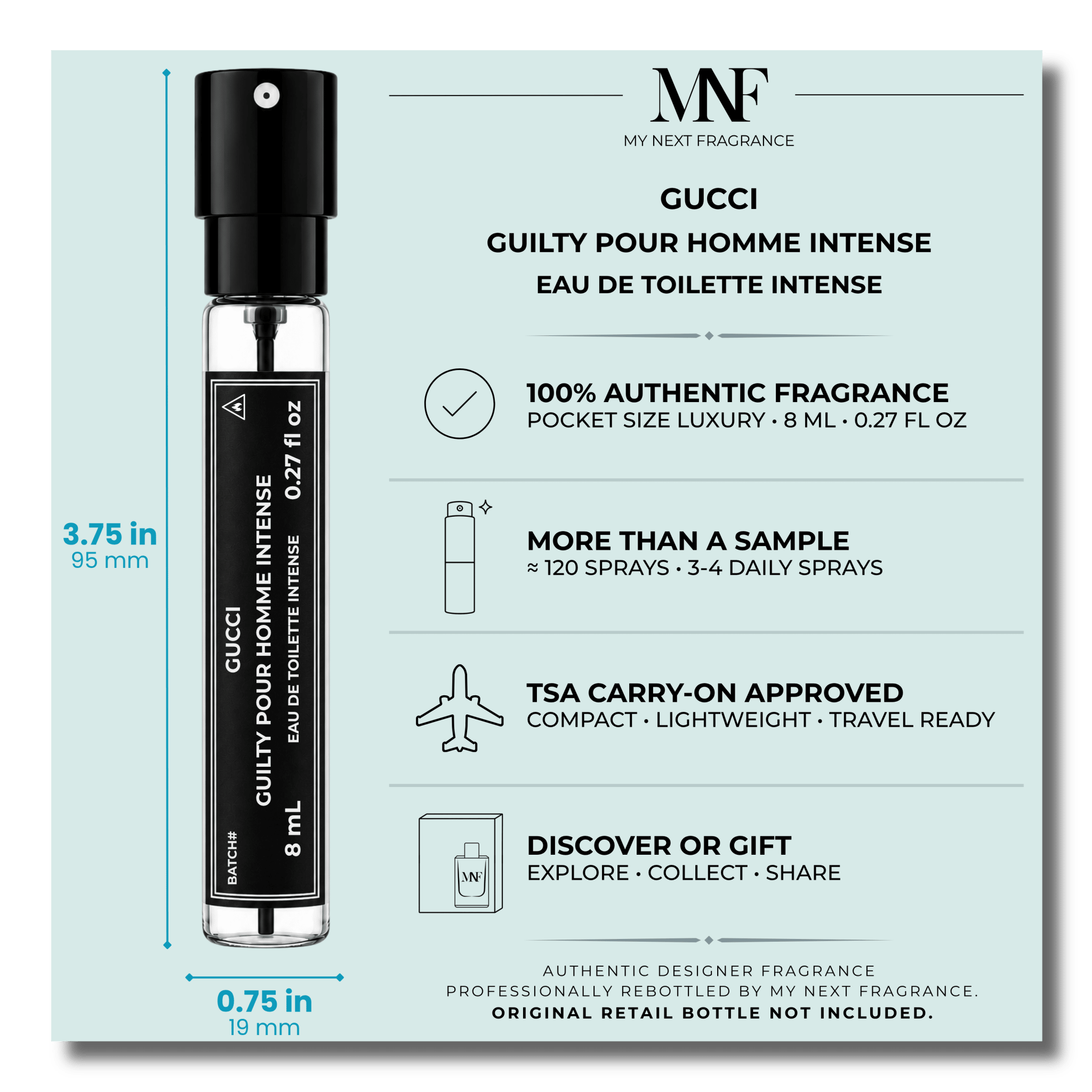 Gucci | Guilty Pour Homme Intense | Eau de Toilette Intense | 8mL Travel Spray - Authentic Designer Fragrance | My Next Fragrance