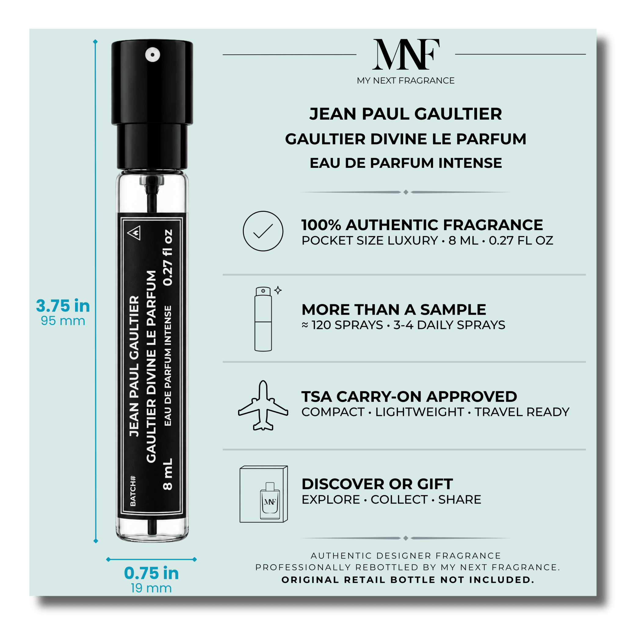 Jean Paul Gaultier | Gaultier Divine Le Parfum | Eau de Parfum Intense | 8mL Travel Spray - Authentic Designer Fragrance | My Next Fragrance