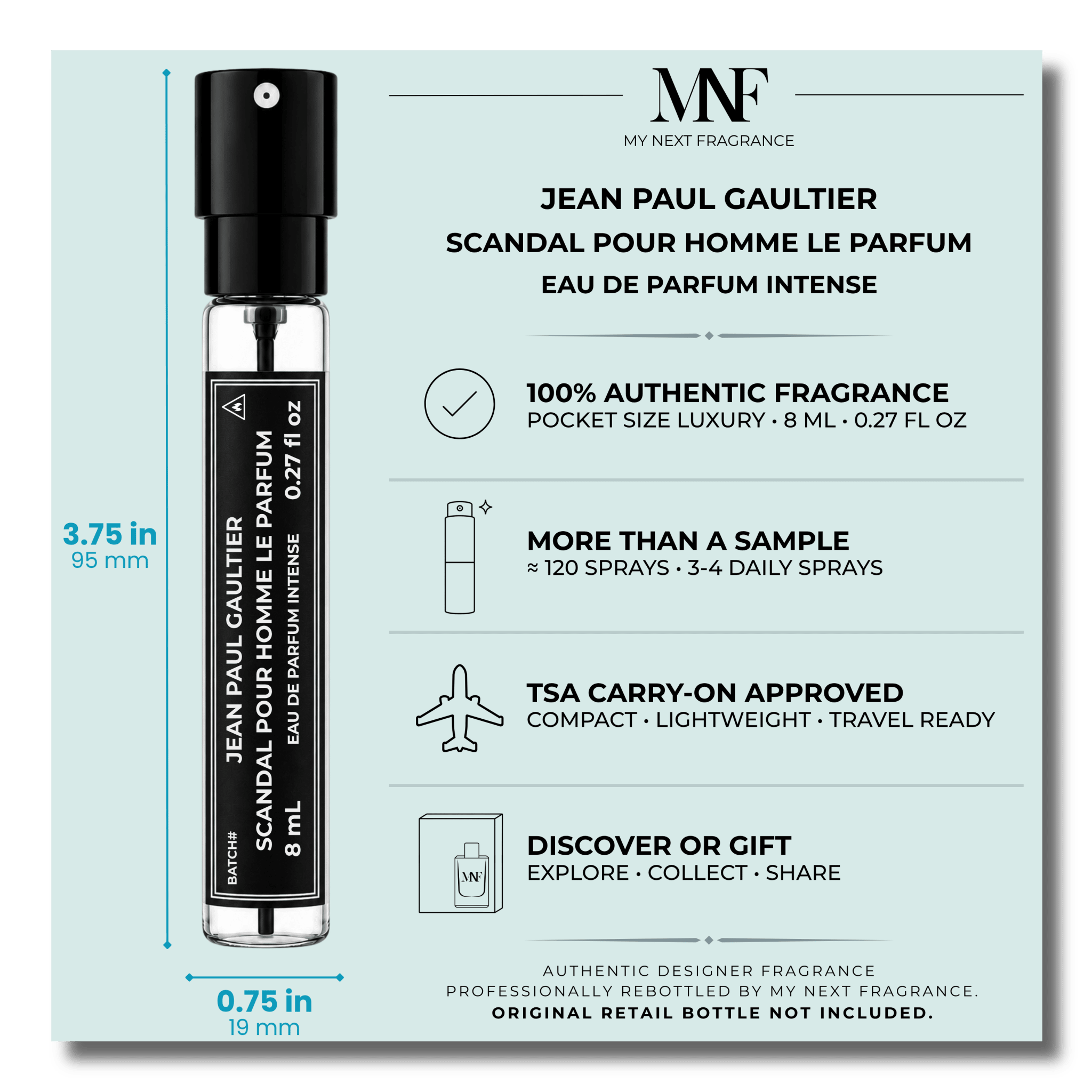 Jean Paul Gaultier | Scandal Pour Homme Le Parfum | Eau de Parfum Intense | 8mL Travel Spray - Authentic Designer Fragrance | My Next Fragrance
