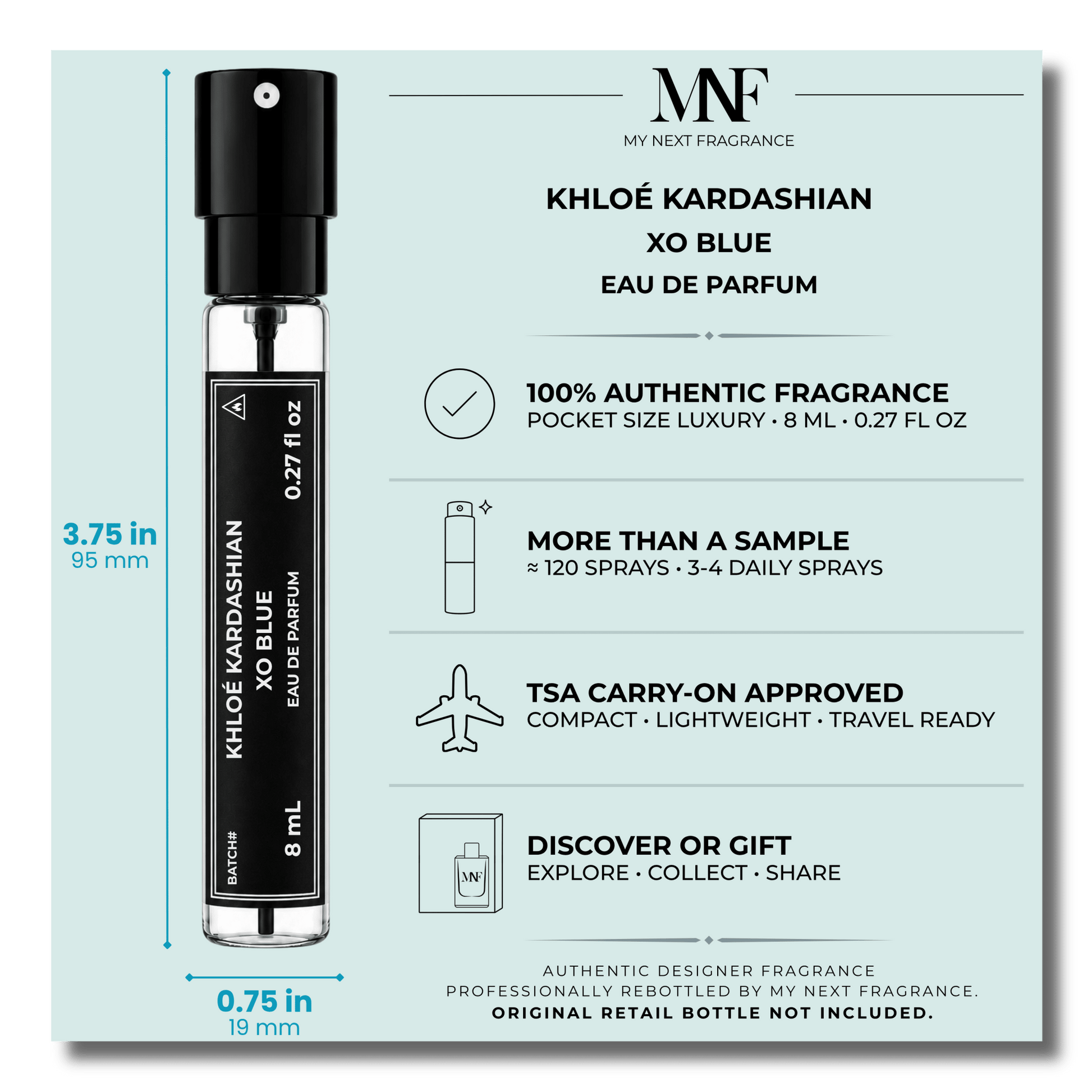 KHLOÉ KARDASHIAN | XO BLUE | Eau de Parfum | 8mL Travel Spray - Authentic Designer Fragrance | My Next Fragrance