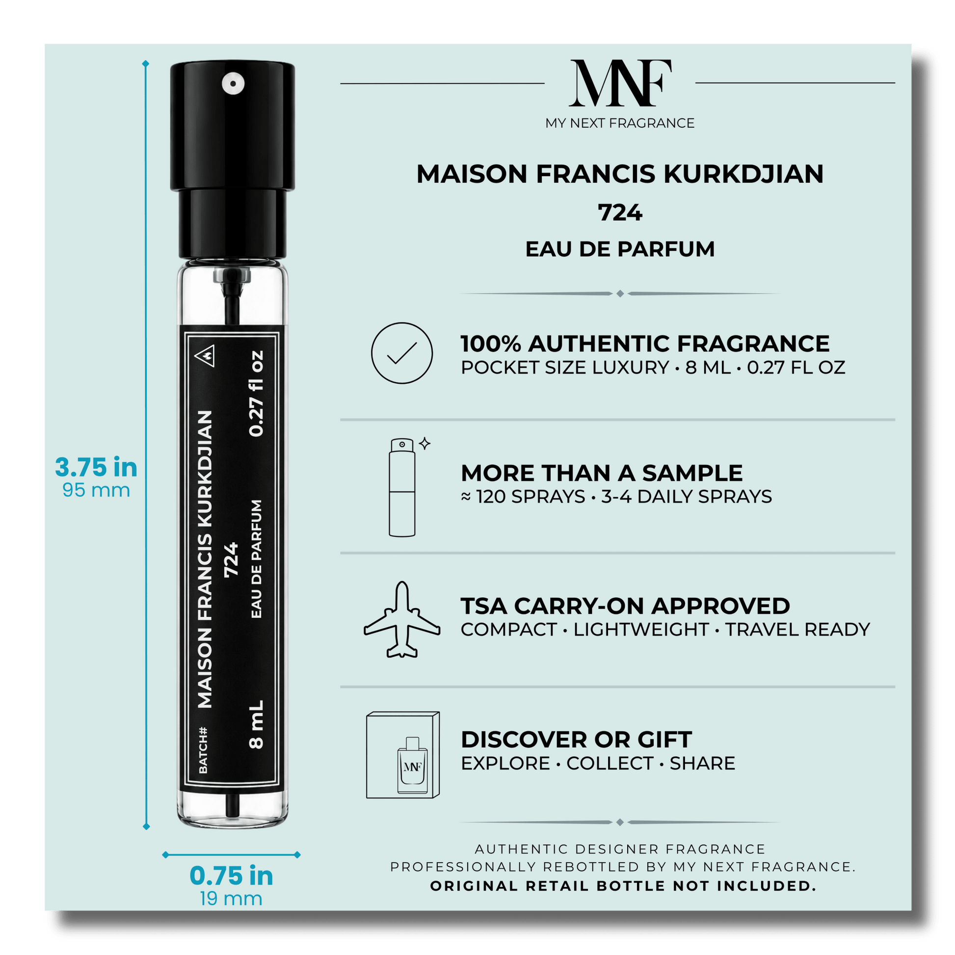Maison Francis Kurkdjian | 724 | Eau de Parfum | 8mL Travel Spray - Authentic Designer Fragrance | My Next Fragrance