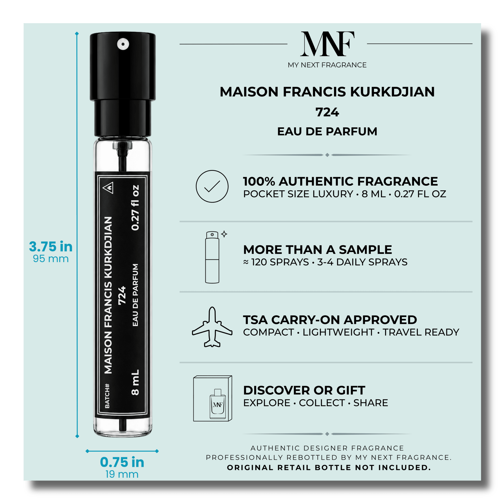 Maison Francis Kurkdjian | 724 | Eau de Parfum | 8mL Travel Spray - Authentic Designer Fragrance | My Next Fragrance
