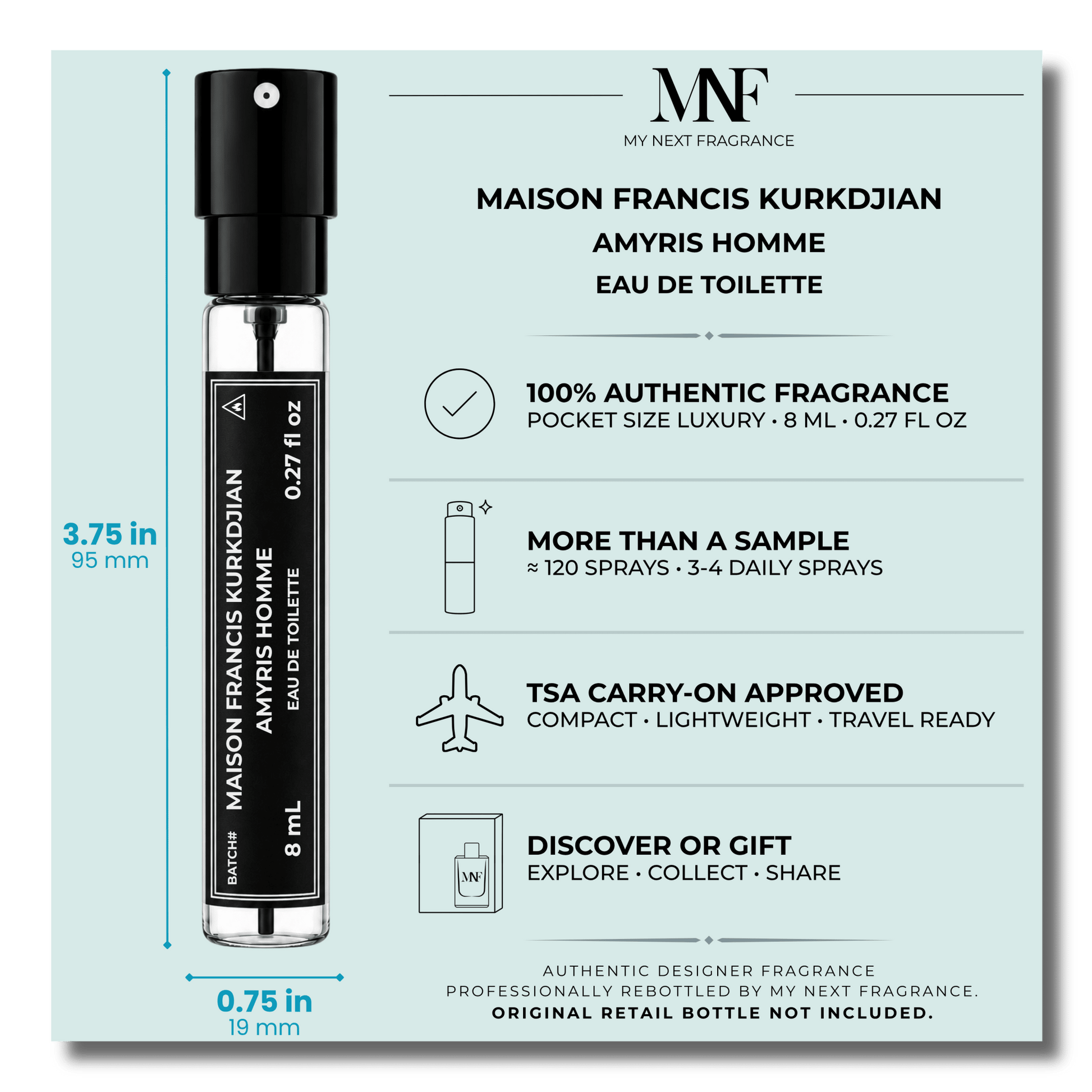 Maison Francis Kurkdjian | Amyris homme | Eau de Toilette | 8mL Travel Spray - Authentic Designer Fragrance | My Next Fragrance