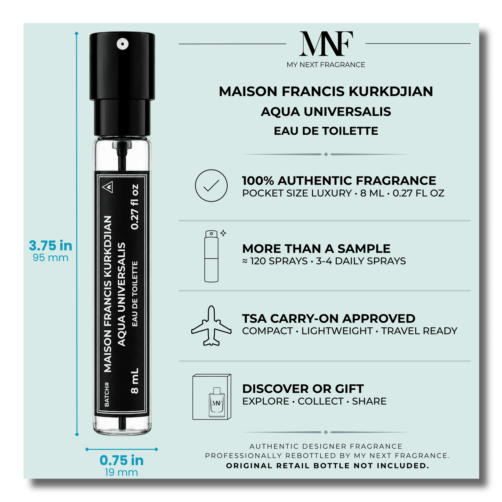 Maison Francis Kurkdjian | Aqua Universalis | Eau de Toilette | 8mL Travel Spray - Authentic Designer Fragrance | My Next Fragrance