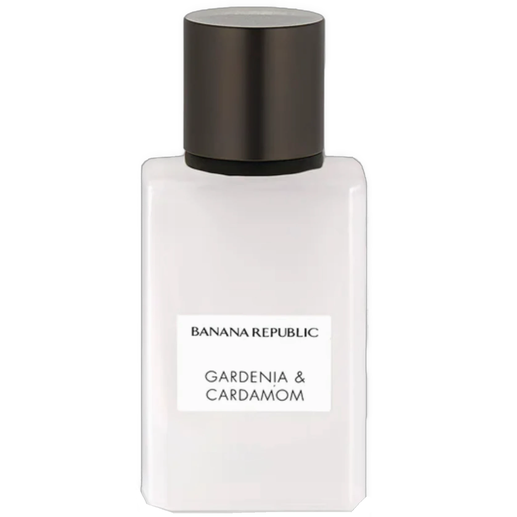My Next Fragrance 8mL travel spray of Banana Republic Gardenia & Cardamom eau de parfum in a white glass bottle.