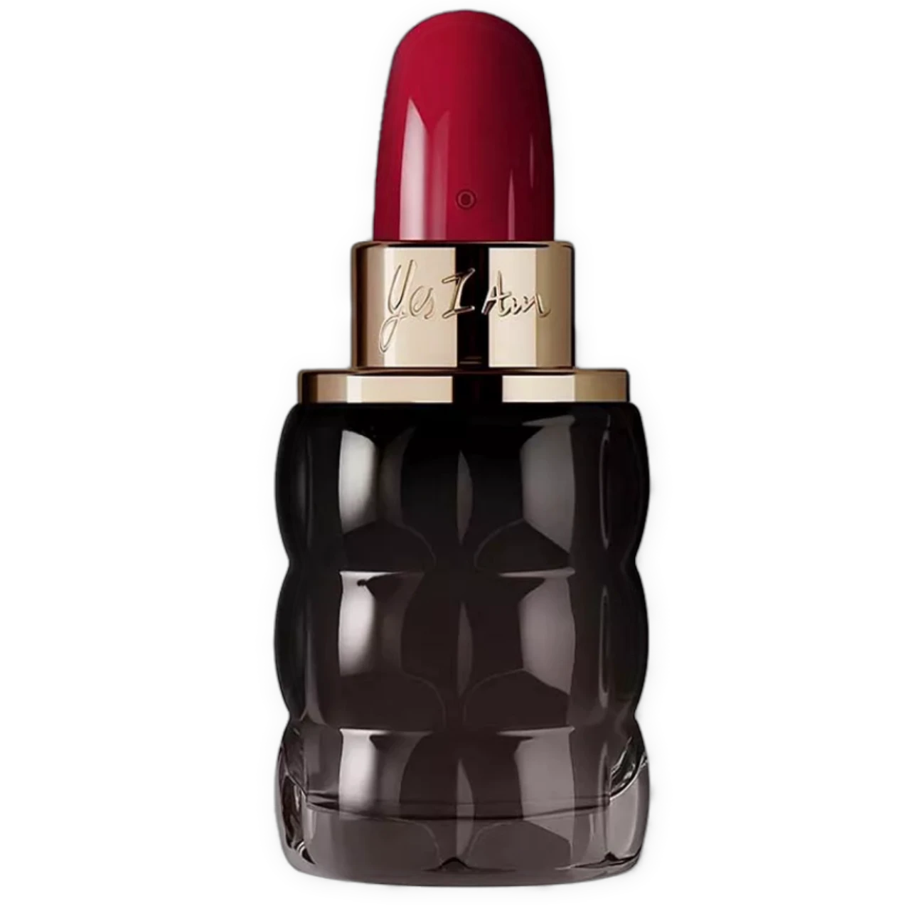 My Next Fragrance 8mL travel spray of Cacharel Yes I Am eau de parfum in a lipstick-shaped bottle with red cap
