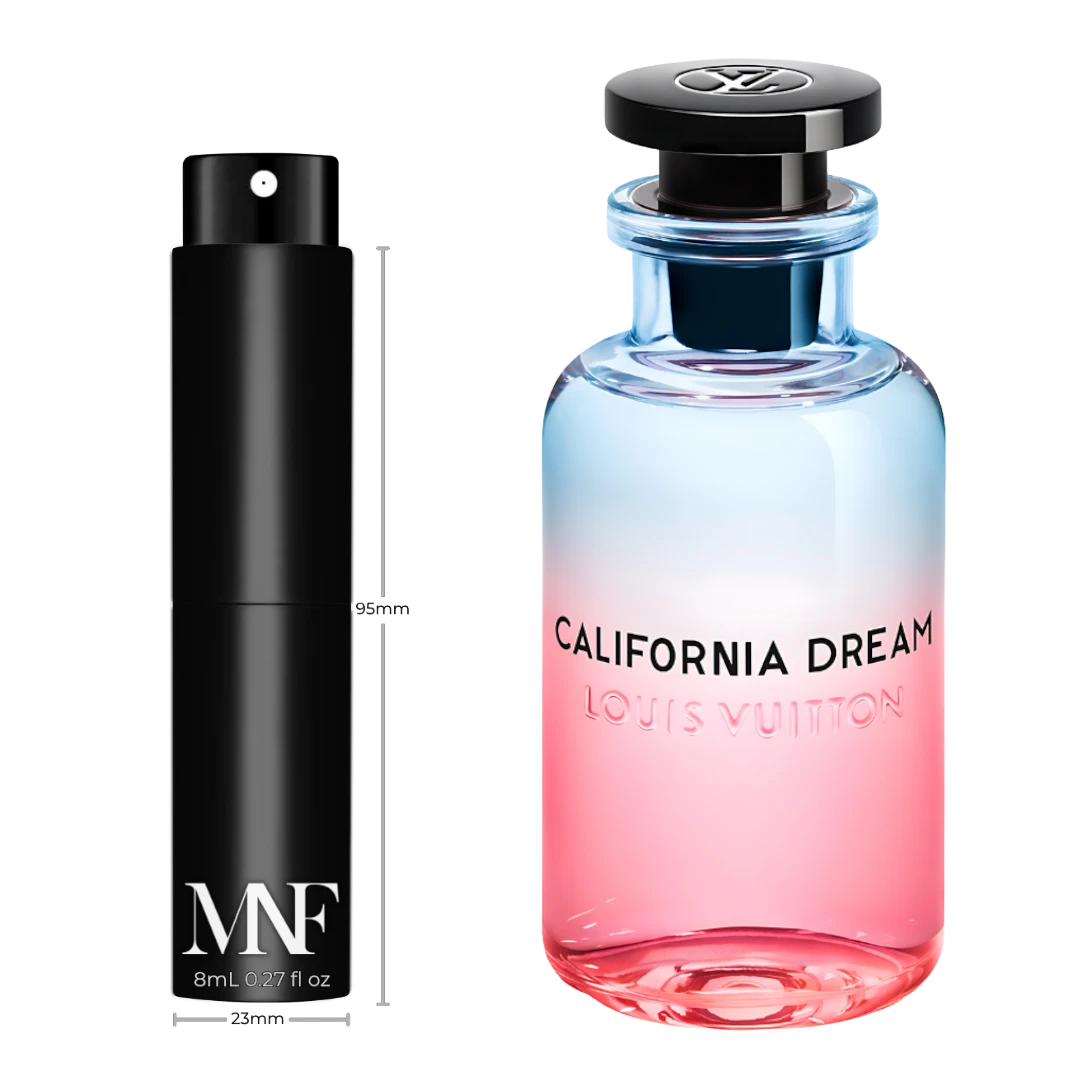 My Next Fragrance 8mL travel spray of Louis Vuitton California Dream unisex perfume with reference bottle