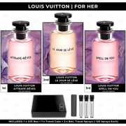 My Next Fragrance Louis Vuitton Discovery gift set for her featuring three 8mL travel spray perfumes and a travel case.