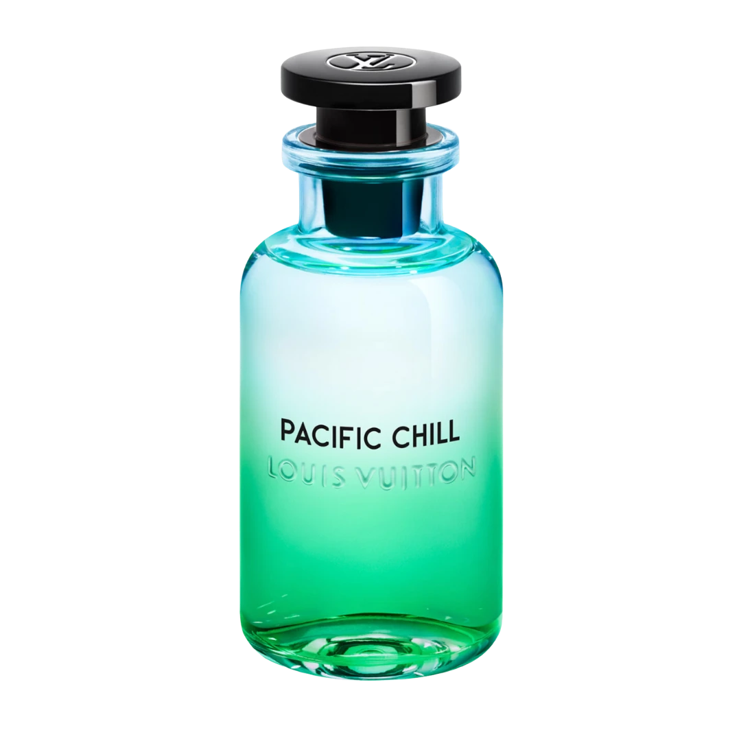 My Next Fragrance Louis Vuitton Pacific Chill eau de parfum travel spray bottle with green and blue gradient glass.