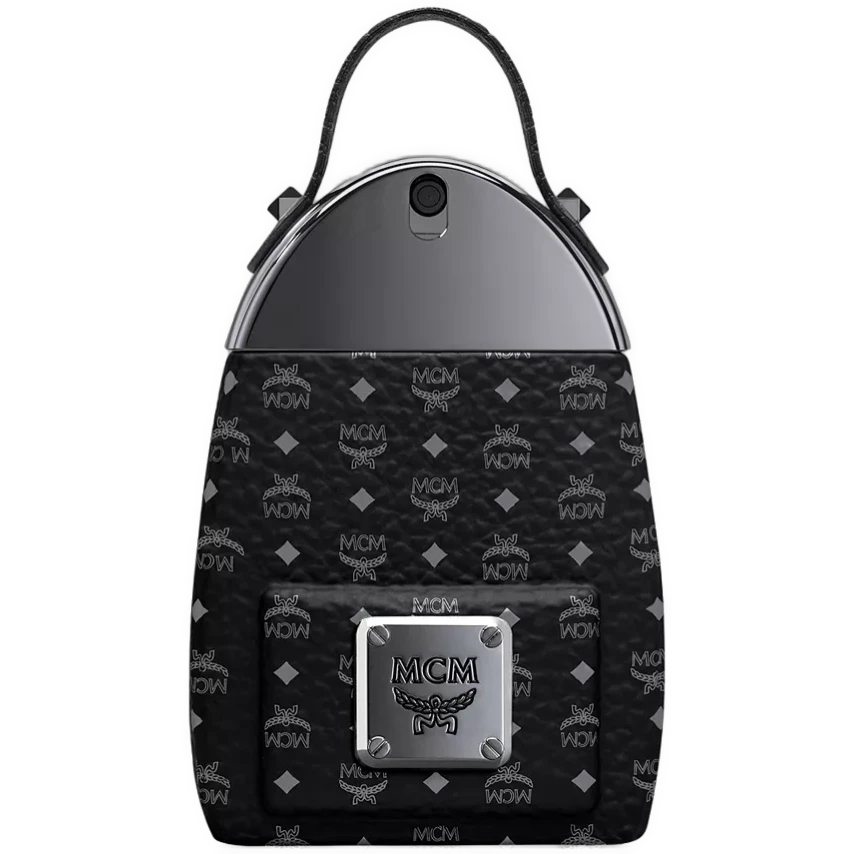 My Next Fragrance MCM Onyx Eau de Parfum 8mL travel spray in a black monogrammed atomizer bottle.