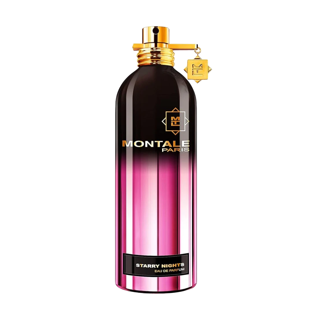 My Next Fragrance Montale Starry Nights Eau de Parfum travel spray bottle with pink and black gradient design