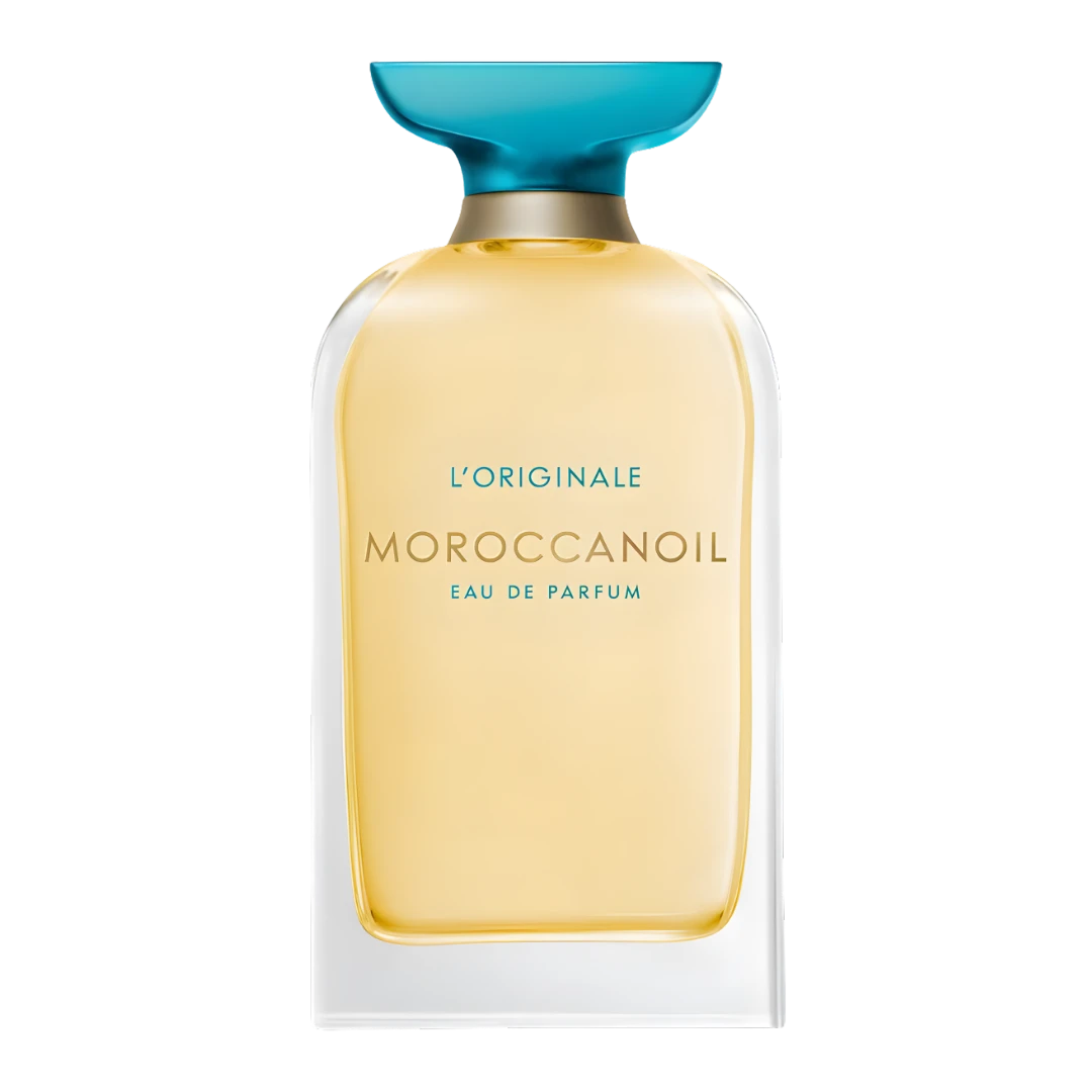 My Next Fragrance Moroccanoil L'Originale Eau de Parfum travel spray featuring amber liquid in a glass bottle.