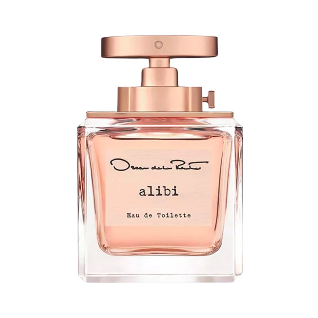 My Next Fragrance Oscar De La Renta Alibi Eau de Toilette travel spray bottle with rose gold cap and pink perfume