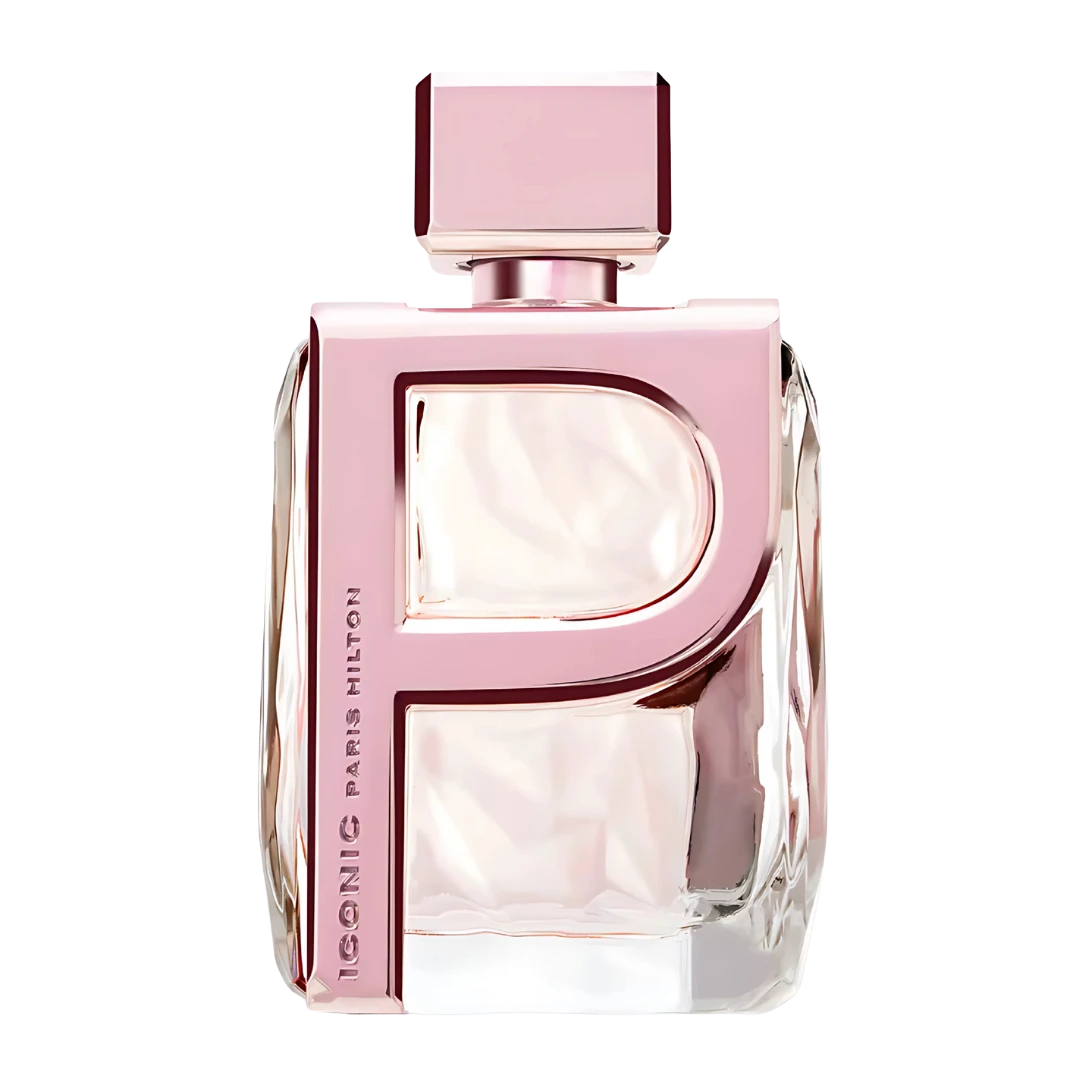 My Next Fragrance Paris Hilton Iconic Eau de Parfum 8mL travel spray bottle with pink metallic accents.