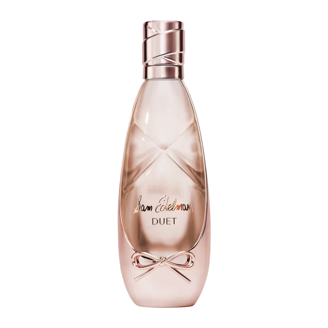 My Next Fragrance Sam Elderman DUET Eau de Parfum 8mL travel spray bottle with a sleek rose gold finish and bow detail