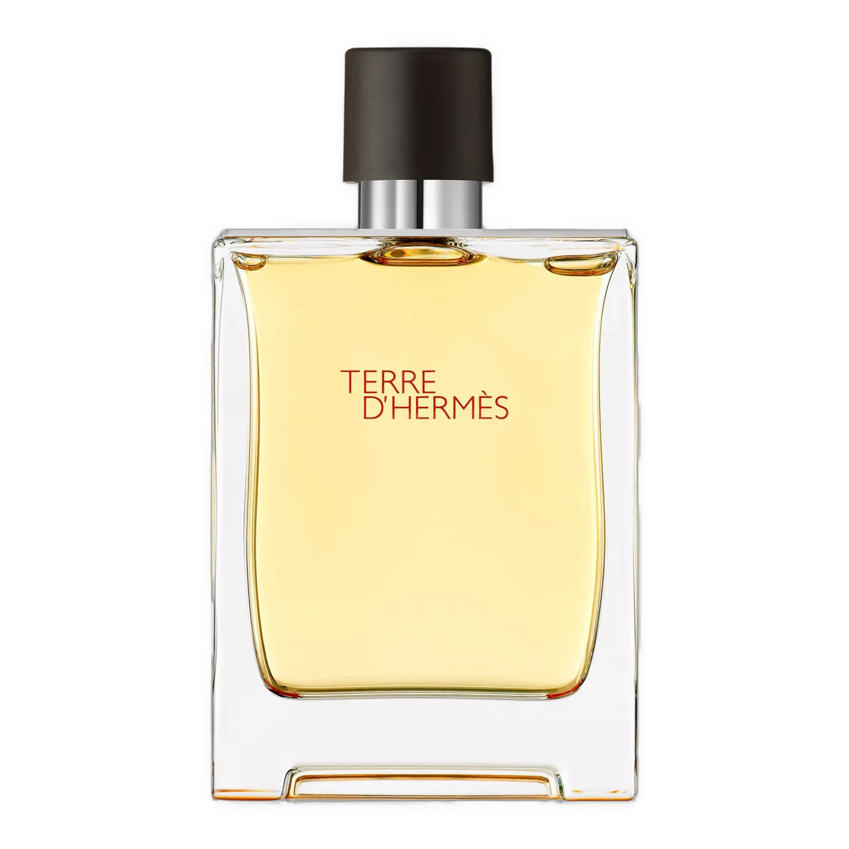 My Next Fragrance decanted Terre d'Hermès Parfum in an 8mL travel spray bottle with amber liquid and black cap.