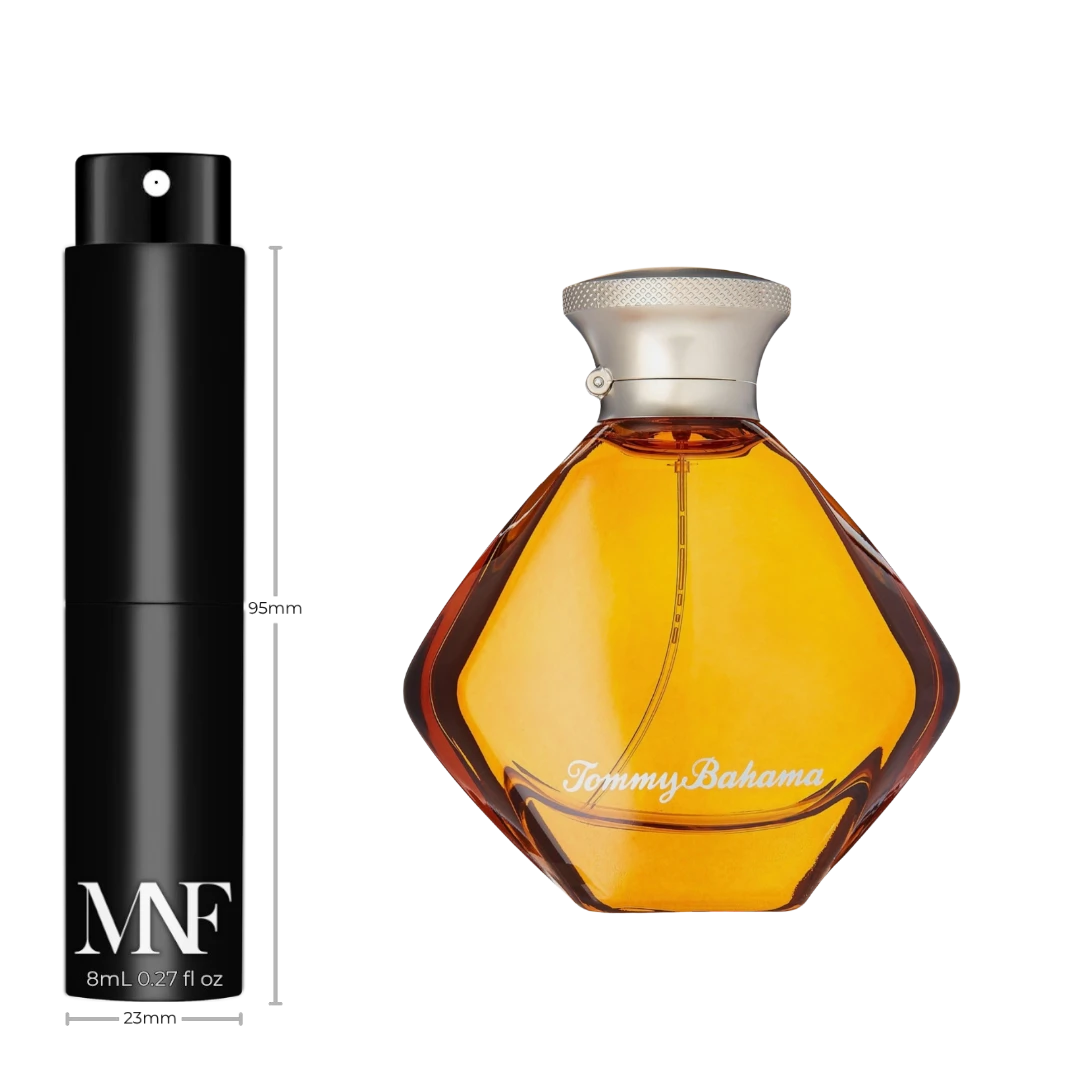 Tommy Bahama For Him Eau De Cologne in a diamond-shaped glass bottle, sold by My Next Fragrance as a travel spray.