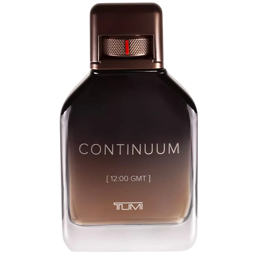 My Next Fragrance TUMI Continuum Eau de Parfum 8mL travel spray bottle with a dark brown gradient glass design.