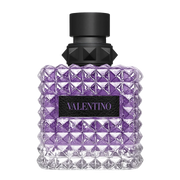 My Next Fragrance Valentino Donna Born in Roma Purple Melancholia perfume bottle with iconic purple studded glass.