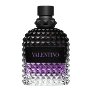 My Next Fragrance 8mL travel spray of Valentino Uomo Born in Roma Purple Melancholia with iconic studded bottle design