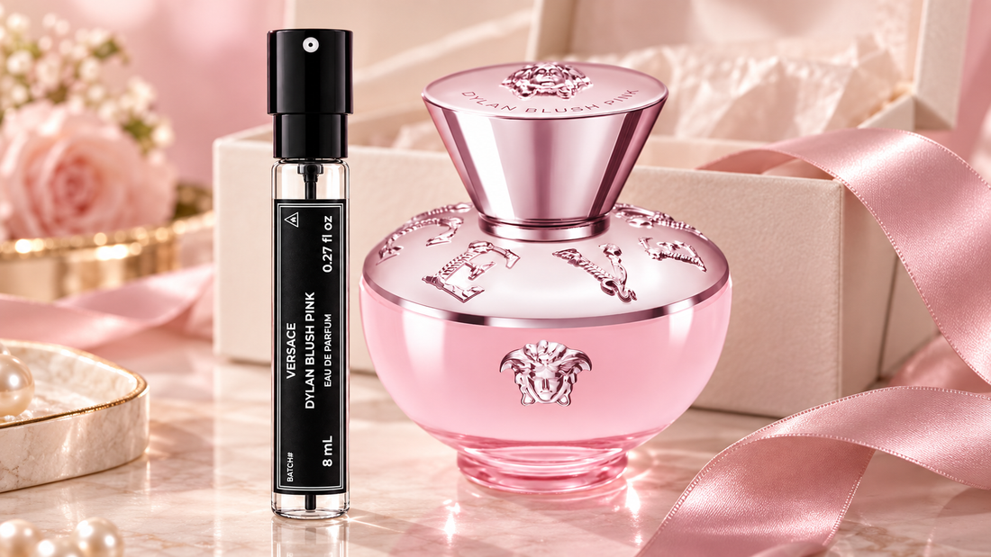 MNF Versace Dylan Blush Pink 8mL travel spray with full bottle for the perfume gift guide
