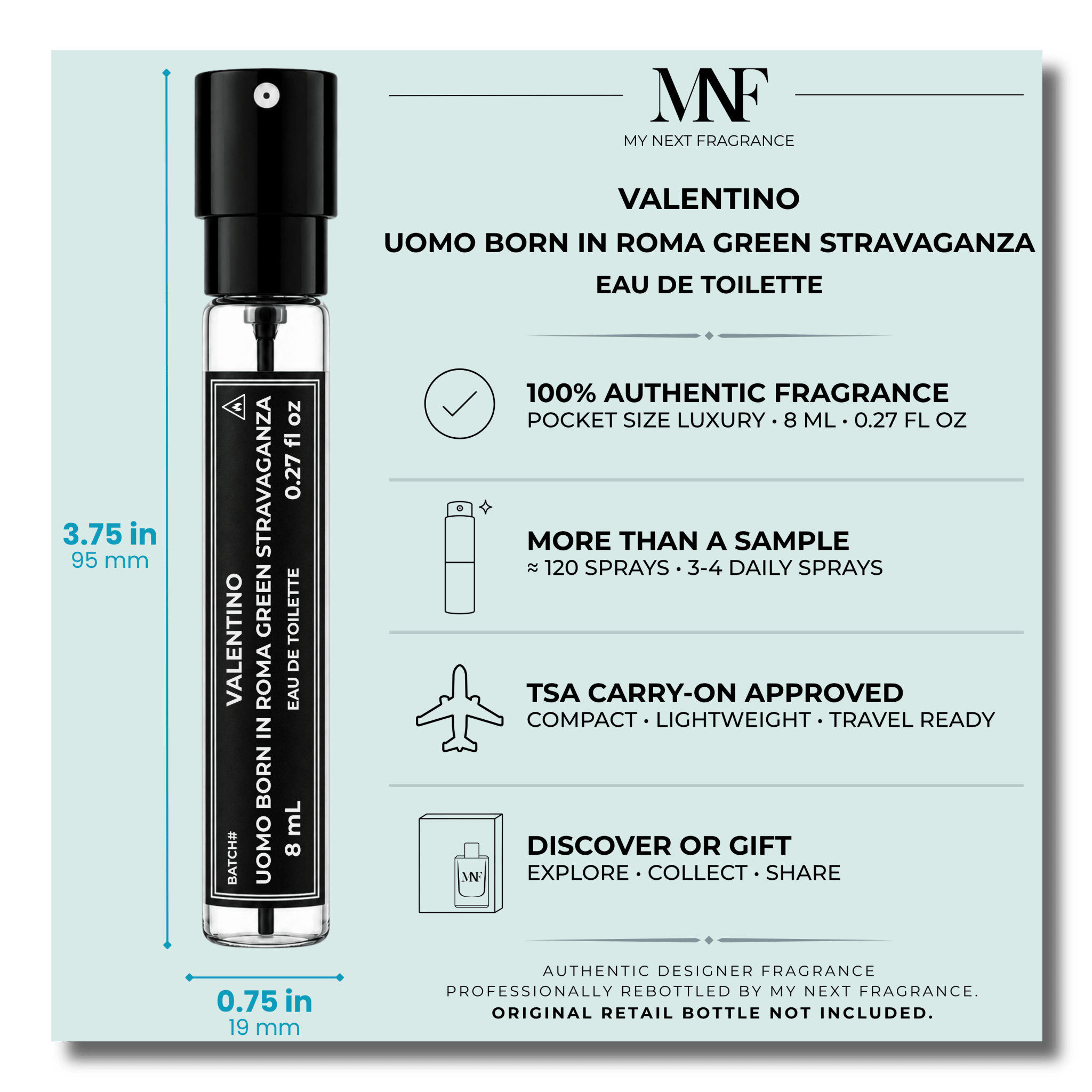 Valentino | Uomo Born in Roma Green Stravaganza | Eau de Toilette | 8mL Travel Spray - Authentic Designer Fragrance | My Next Fragrance