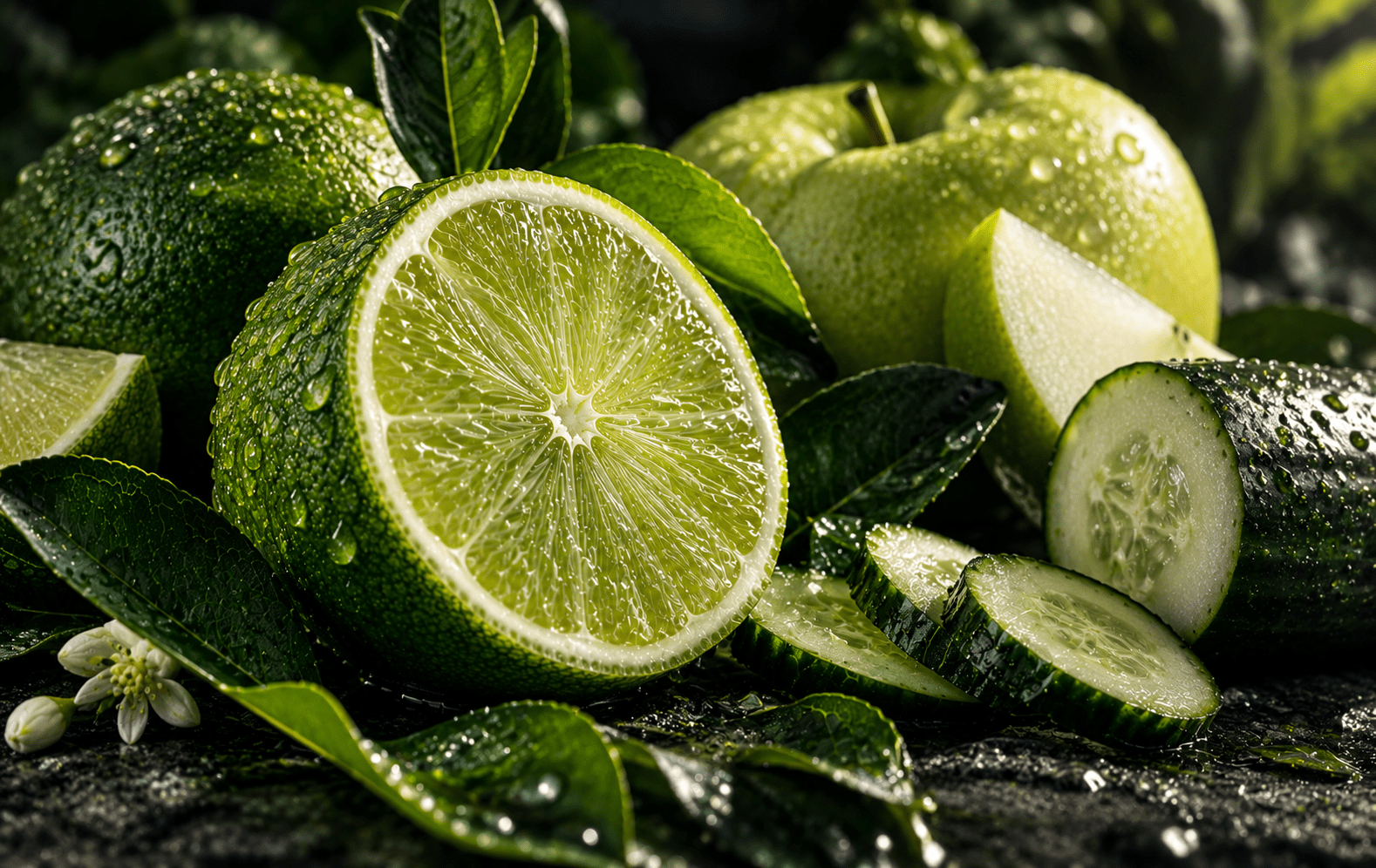 Fresh fragrance family — sliced lime, cucumber and wet green leaves