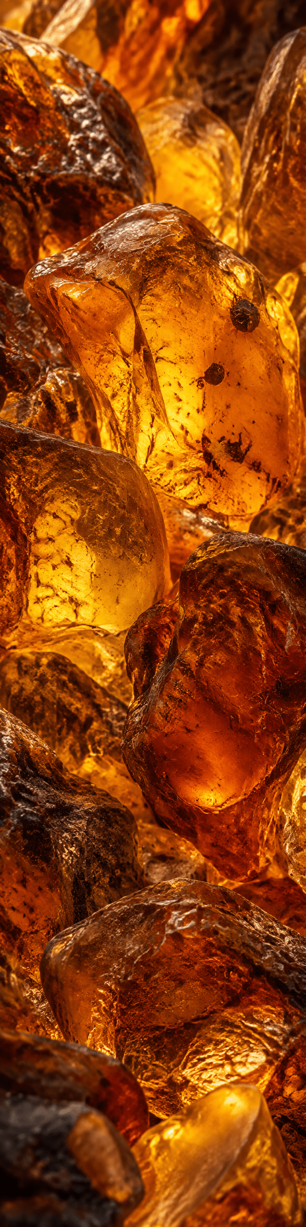 Glowing amber resin stones